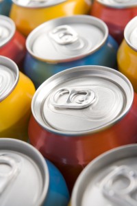 Close Up Of Multi Colored Soda Cans